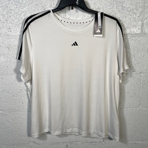 Adidas Plus Size Aeroready Train Essentials 3-Stripes T-Shirt white black  2X - Picture 1 of 8